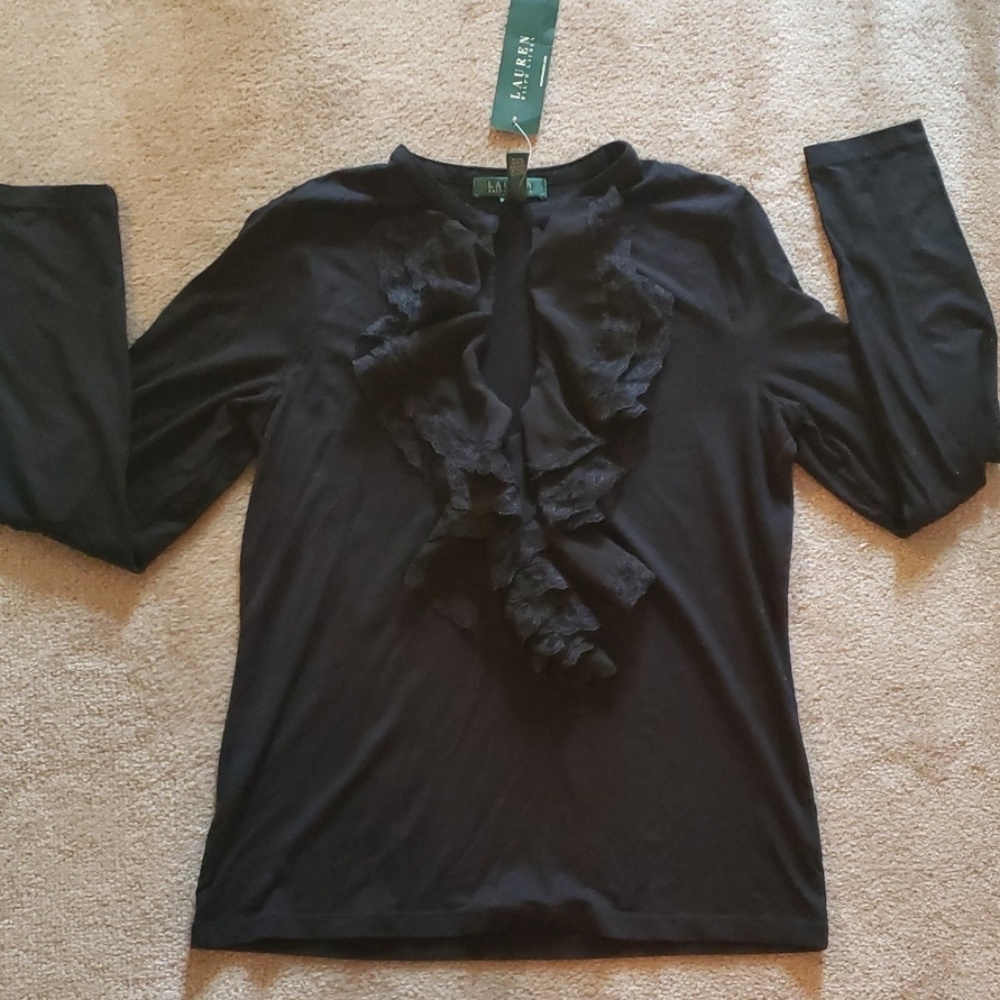 Ralph Lauren ruffle front black NWT SHIRT